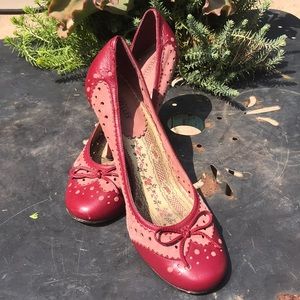 Pink & red suede & leather heels